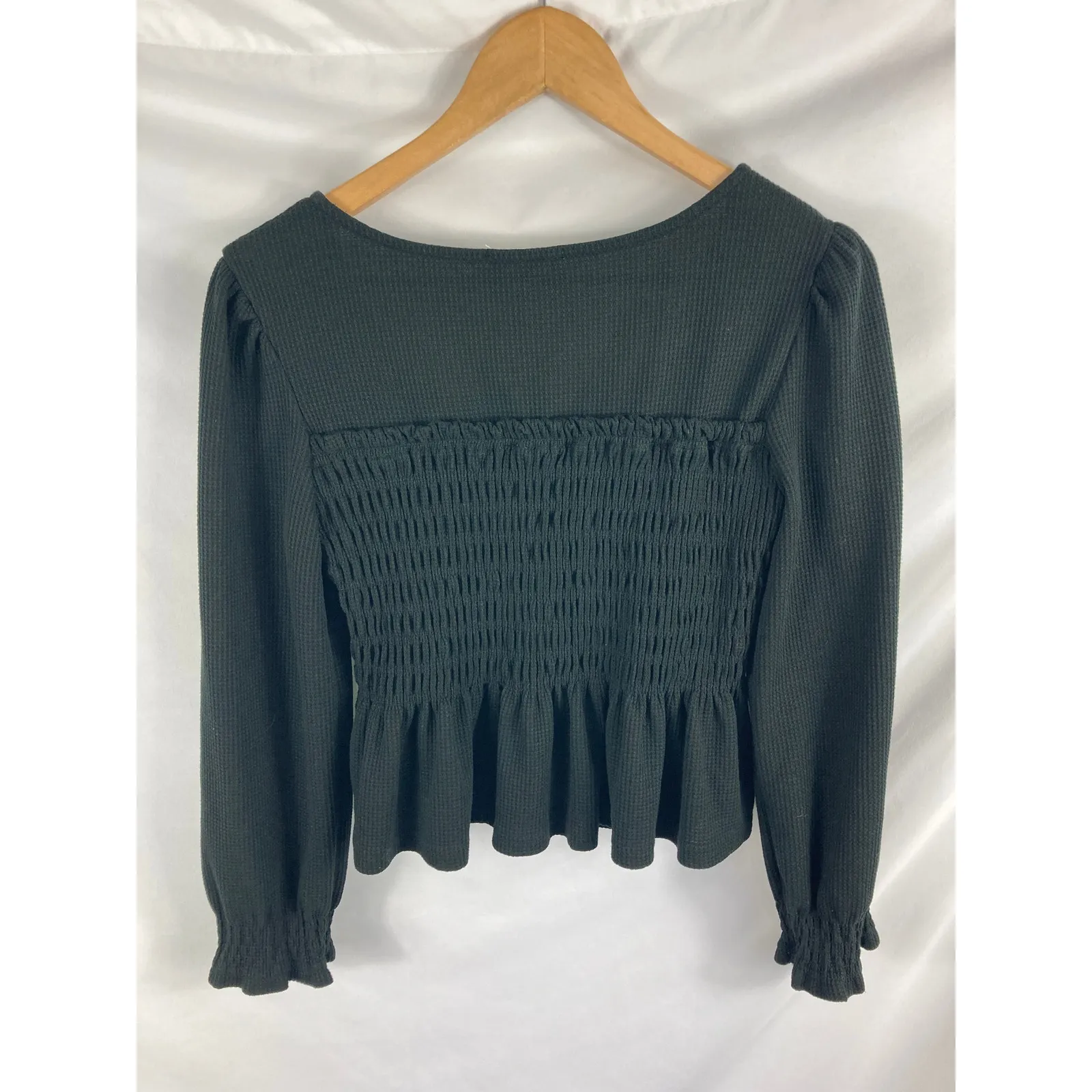 Altar'd State Black Long Sleeve Smocked Peplum Top Size Medium - Image 3