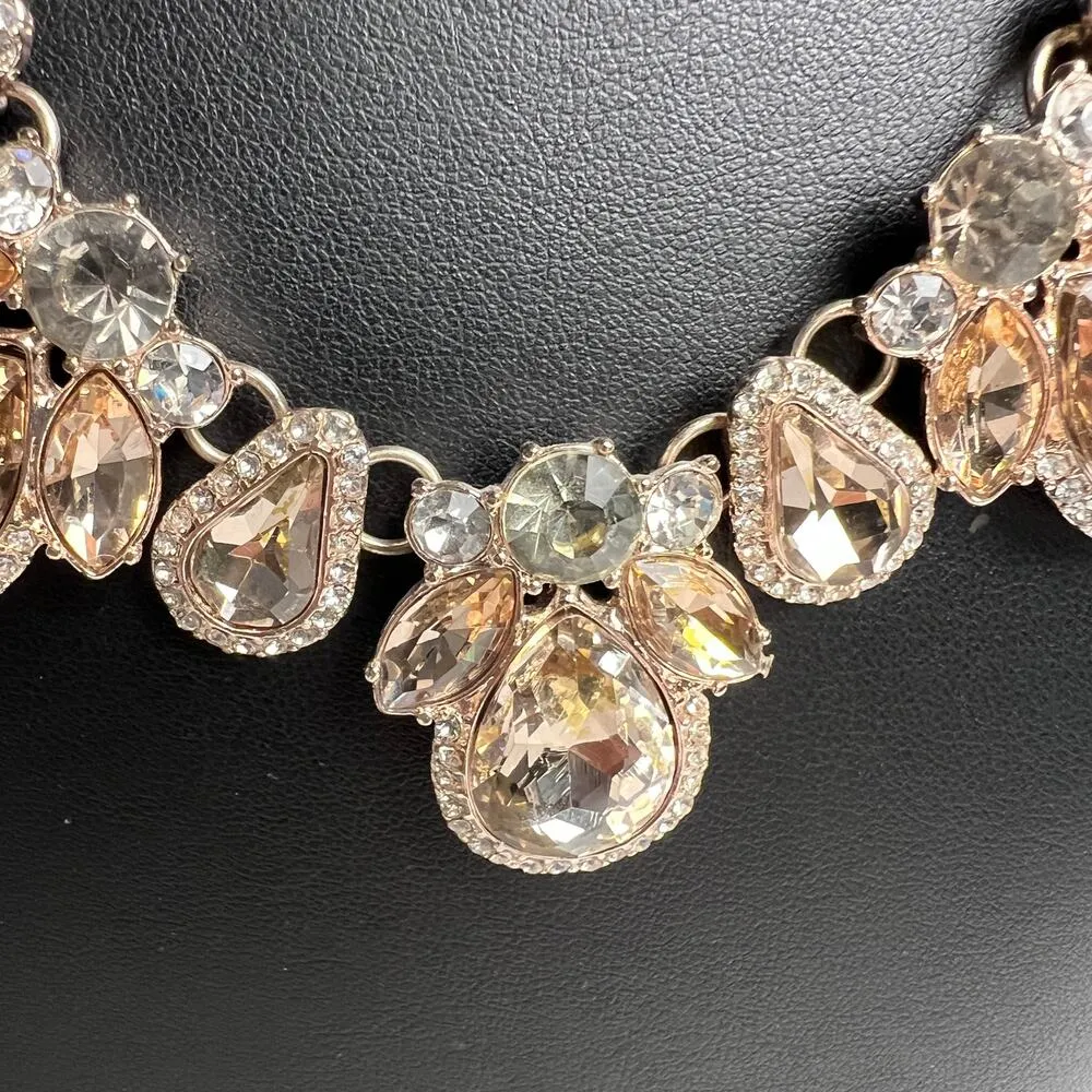Bella Rose Gold and Crystal Bib Statement Necklace Multi Strand Chain - Image 7