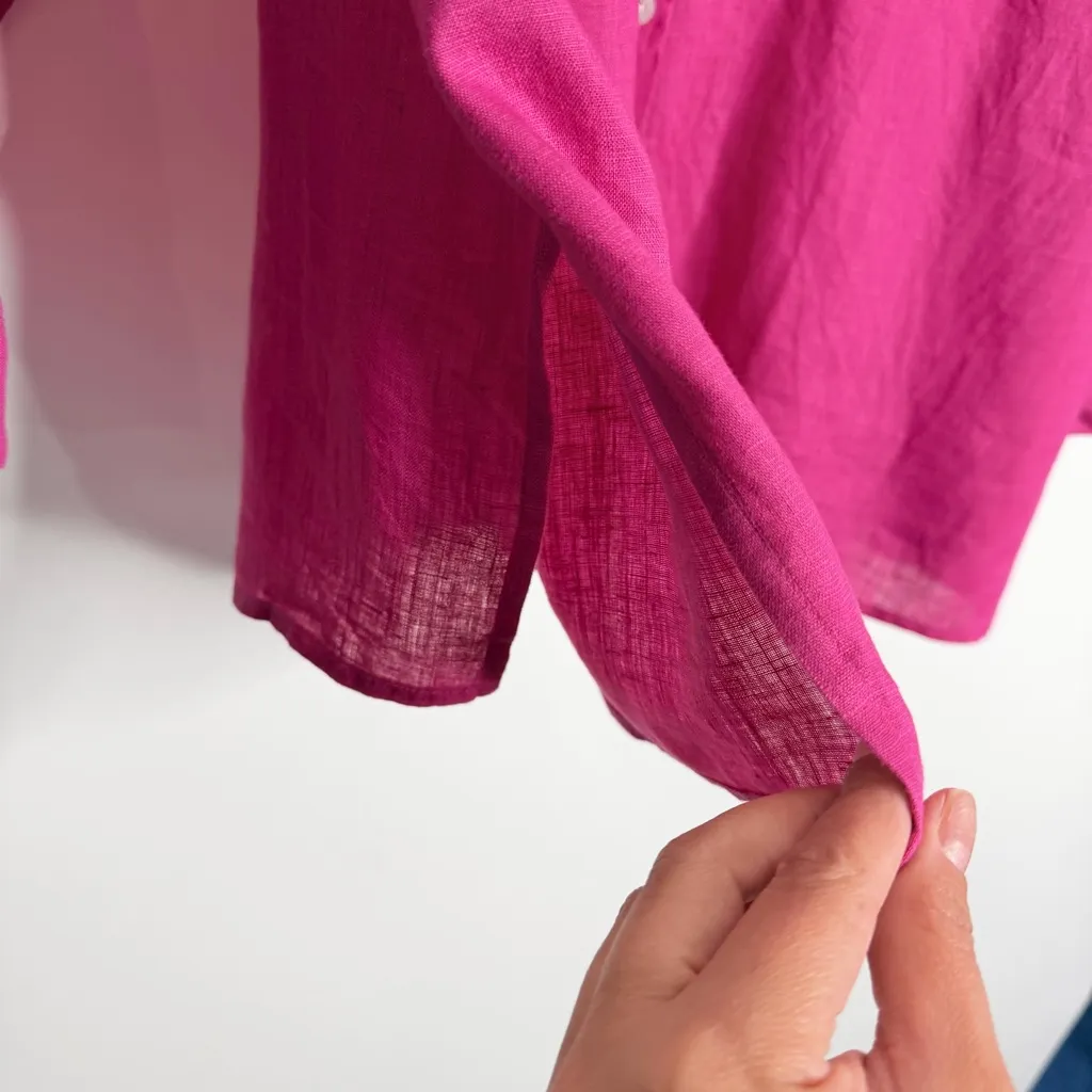 J. Jill Love Linen Blouse Fuchsia XL Breathable Dressy Casual Lightweight Airy Pink - Image 6