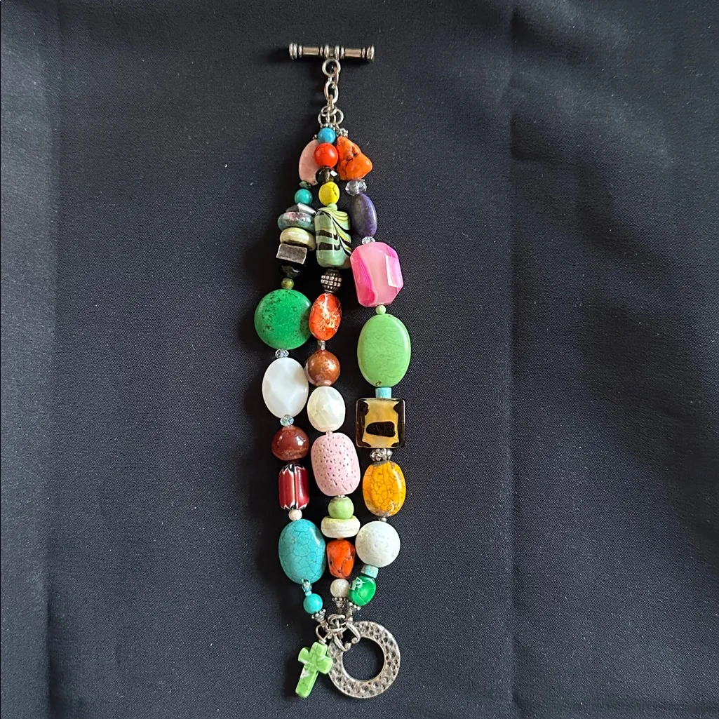 Gemstone & glass bead EUC 3 strand mixed media bracelet. Multi - Image 2