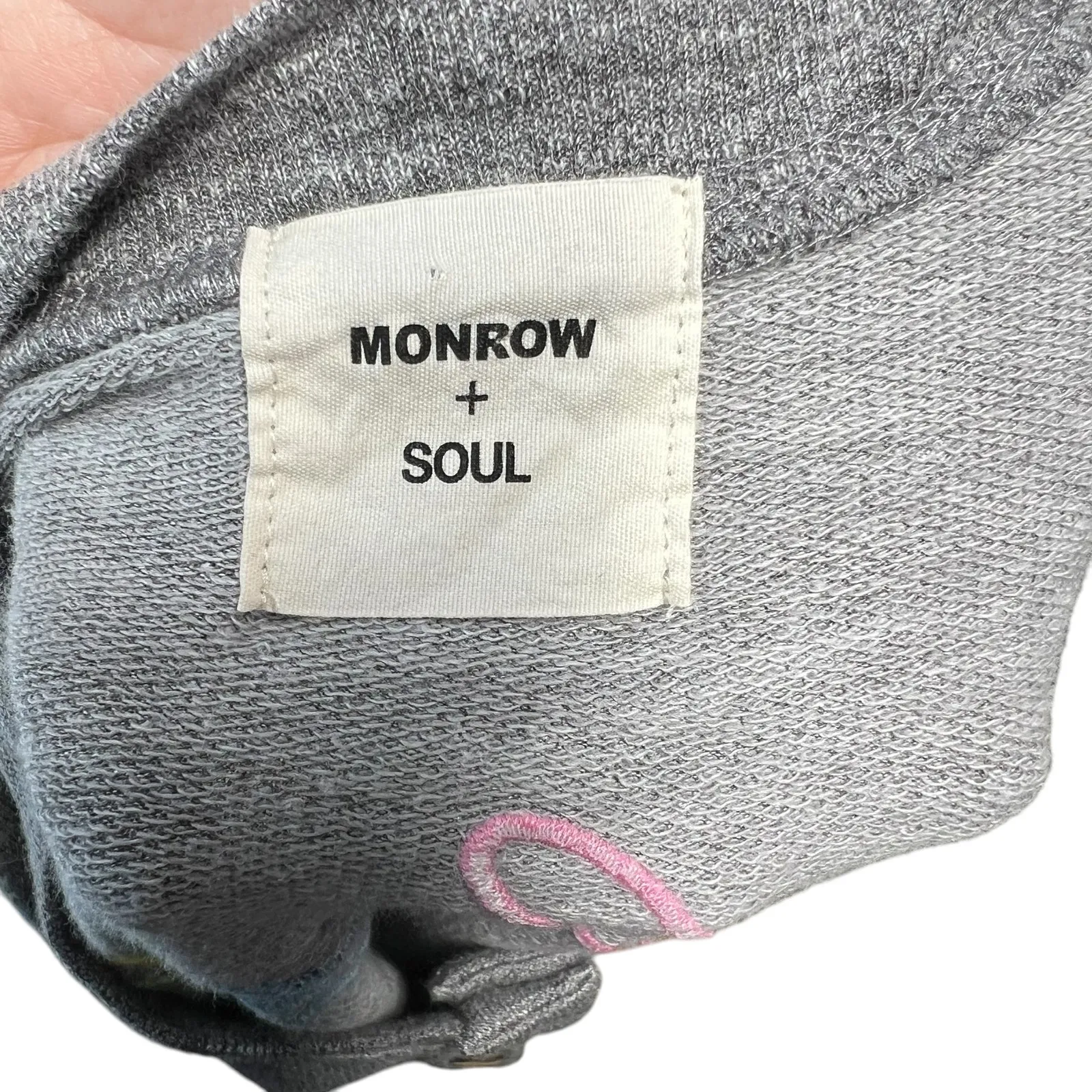 Monrow Soul Cycle Collab Embroidered Sweatshirt Top Henley Gray Size Small - Image 9