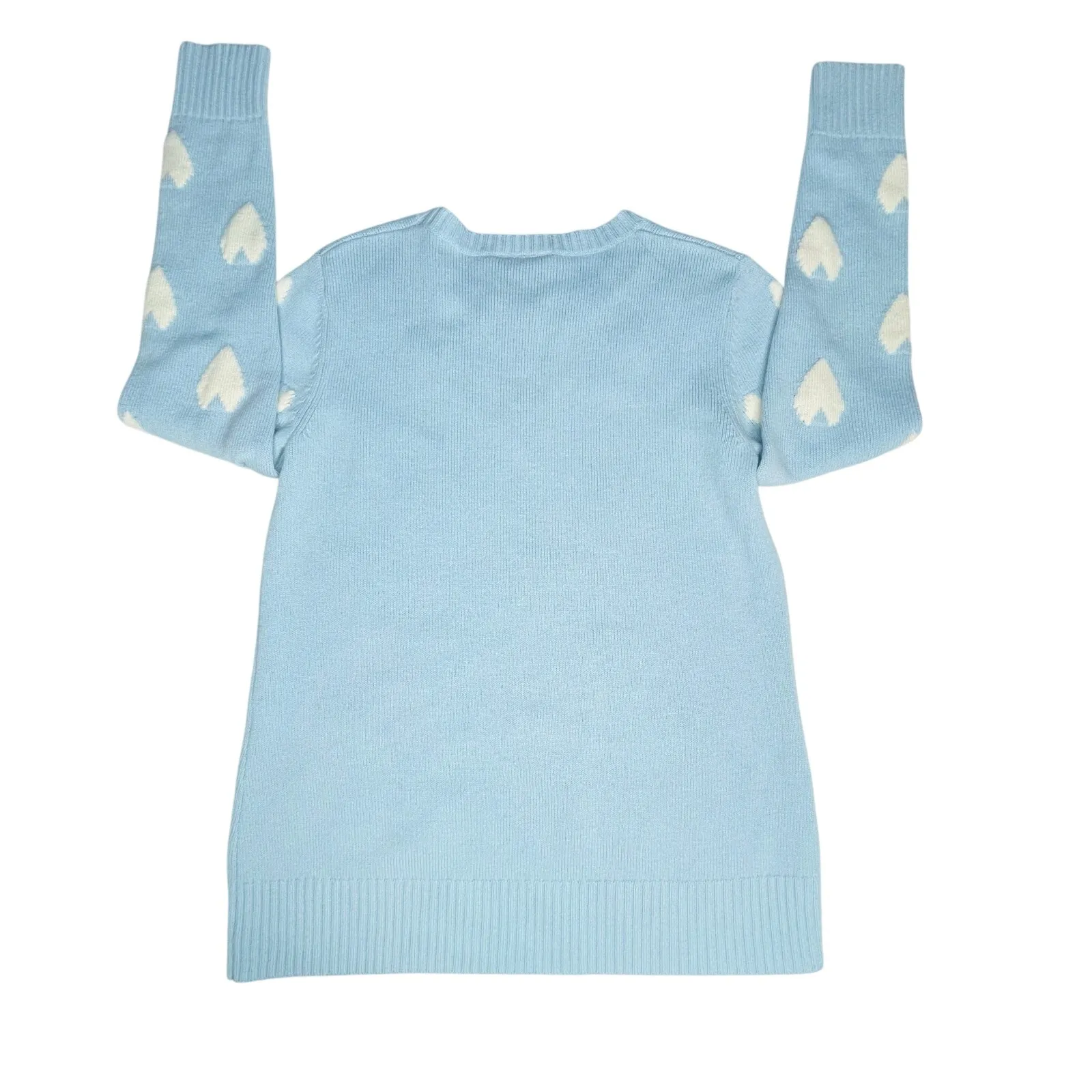 Sail To Sable womens Blue Lacecap heart wool pullover sweater Medium - Image 8