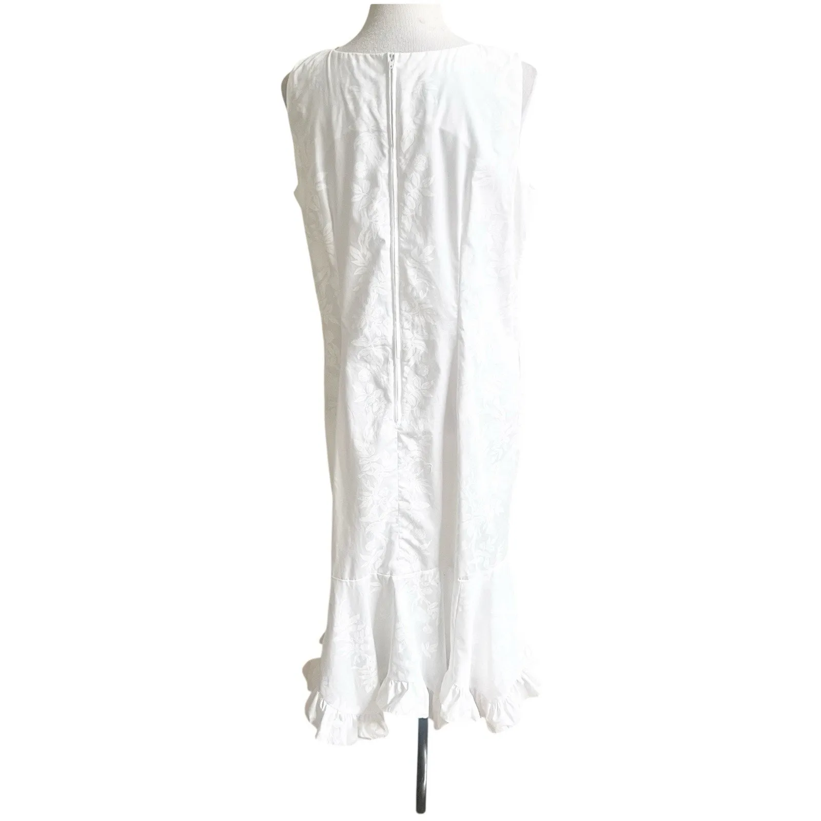 Hilo Hattie Women’s Hawaiian Jaquard Maxi Dress White Sz 18 Ruffled Hem Wedding - Image 3