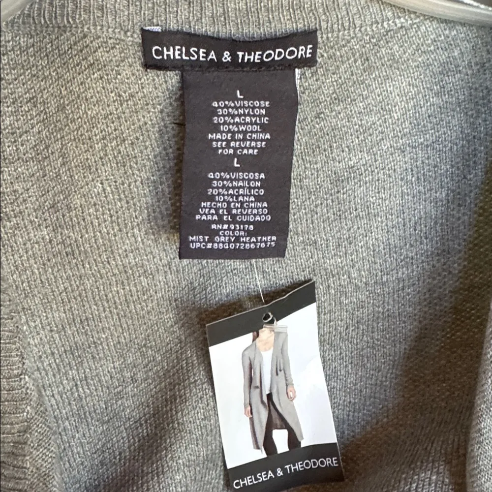 CHELSEA & THEODORE Cardigan Duster Sz L Mist Grey Heather Open Front Long Sleeve Gray Size L - Image 9
