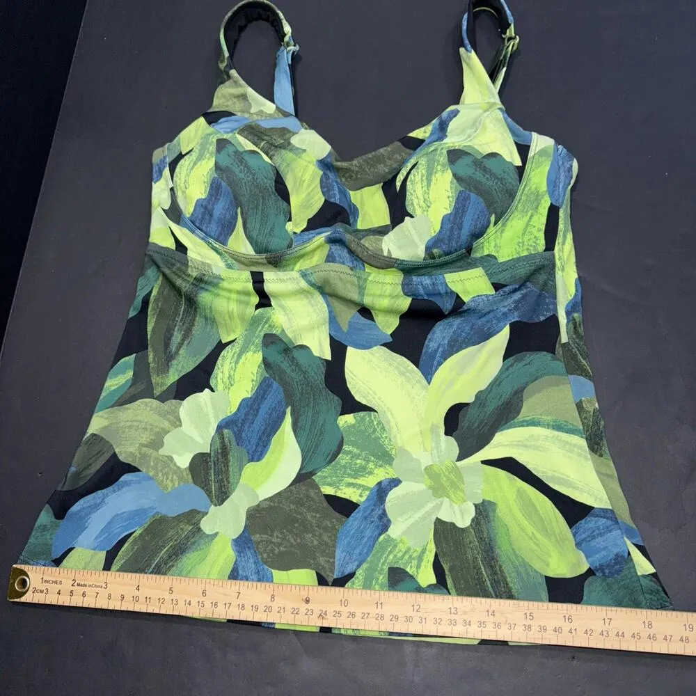 Athleta Bathing Suit Swim Tankini Top Green Floral Underwire Bra Cup 38 B/C - Image 6