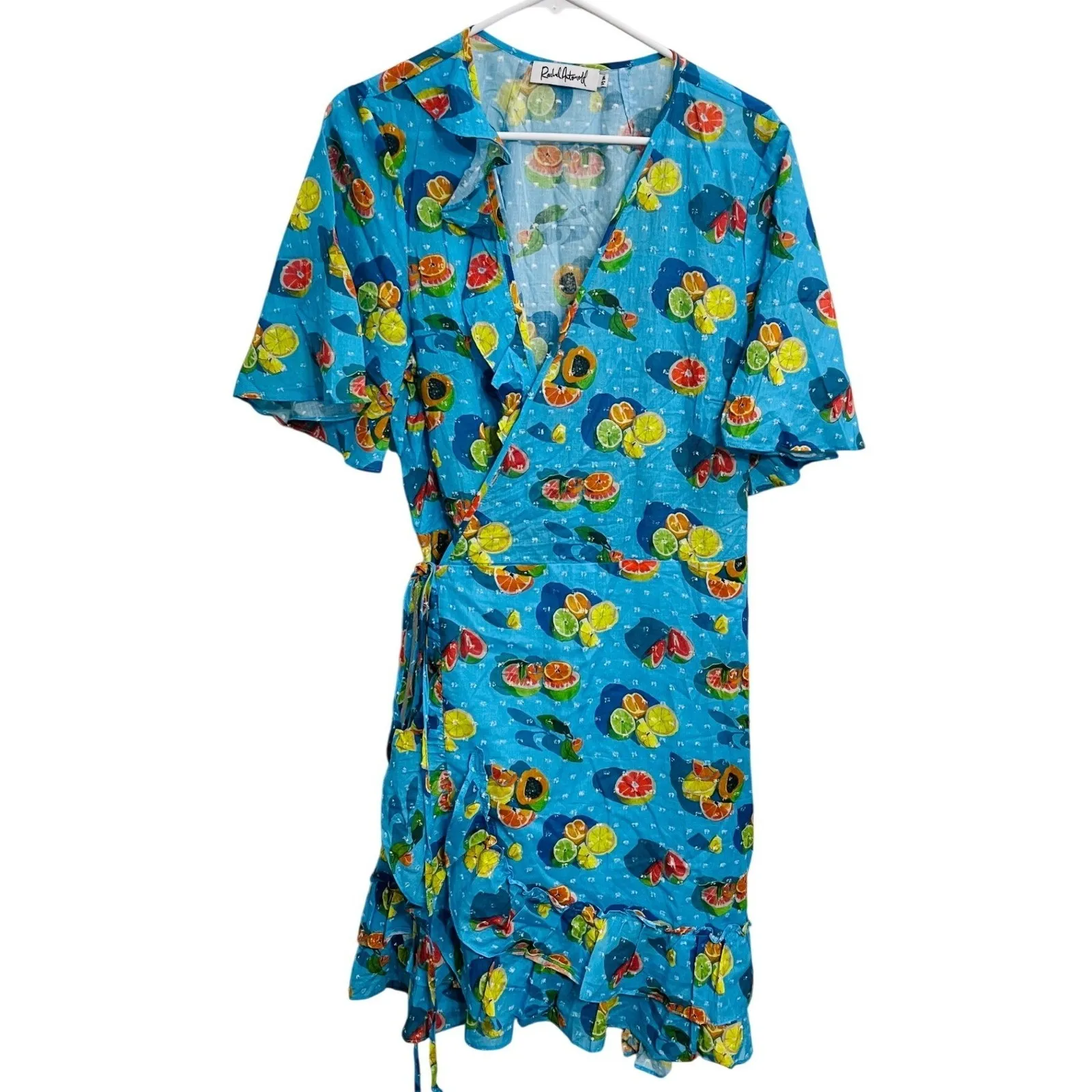 Rachel Antonoff Abby Wrap Dress Citrus Fruit Print Ruffle Hem XXL Maximalist - Image 2