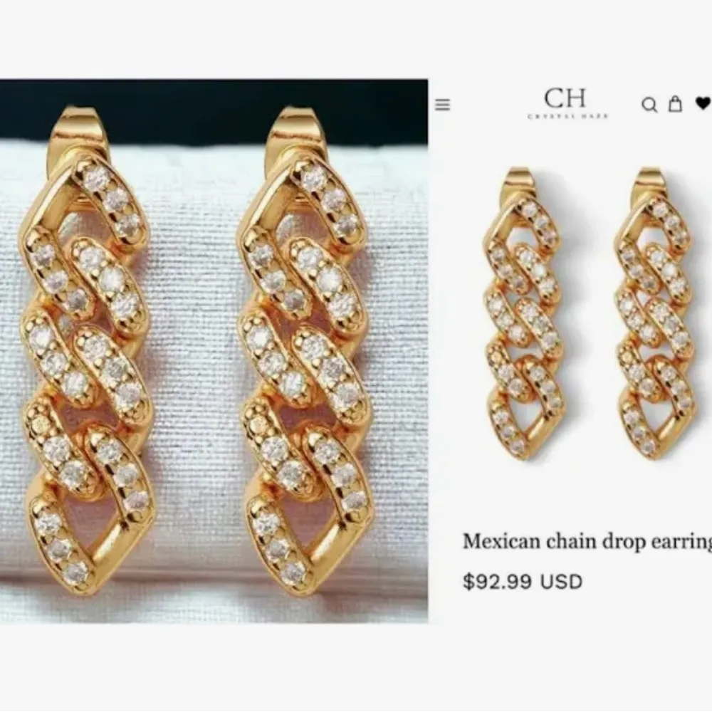 NEW IN BAG Crystal Haze Jewelry Mexican Chain Drop 18K Gold Plated Earrings 💛 - Image 3
