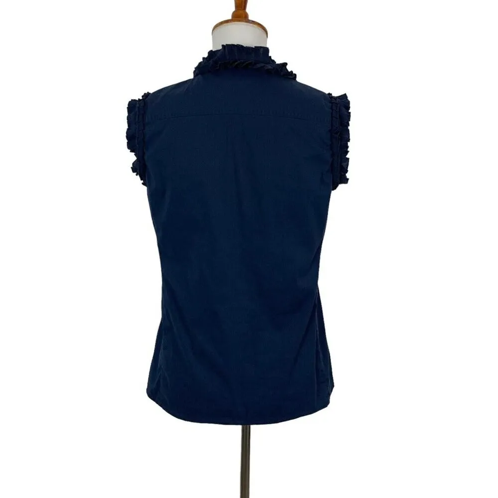 Tory Burch Sleeveless Top 4 Navy Ruffle Trim Button Down Career Chic - Image 4