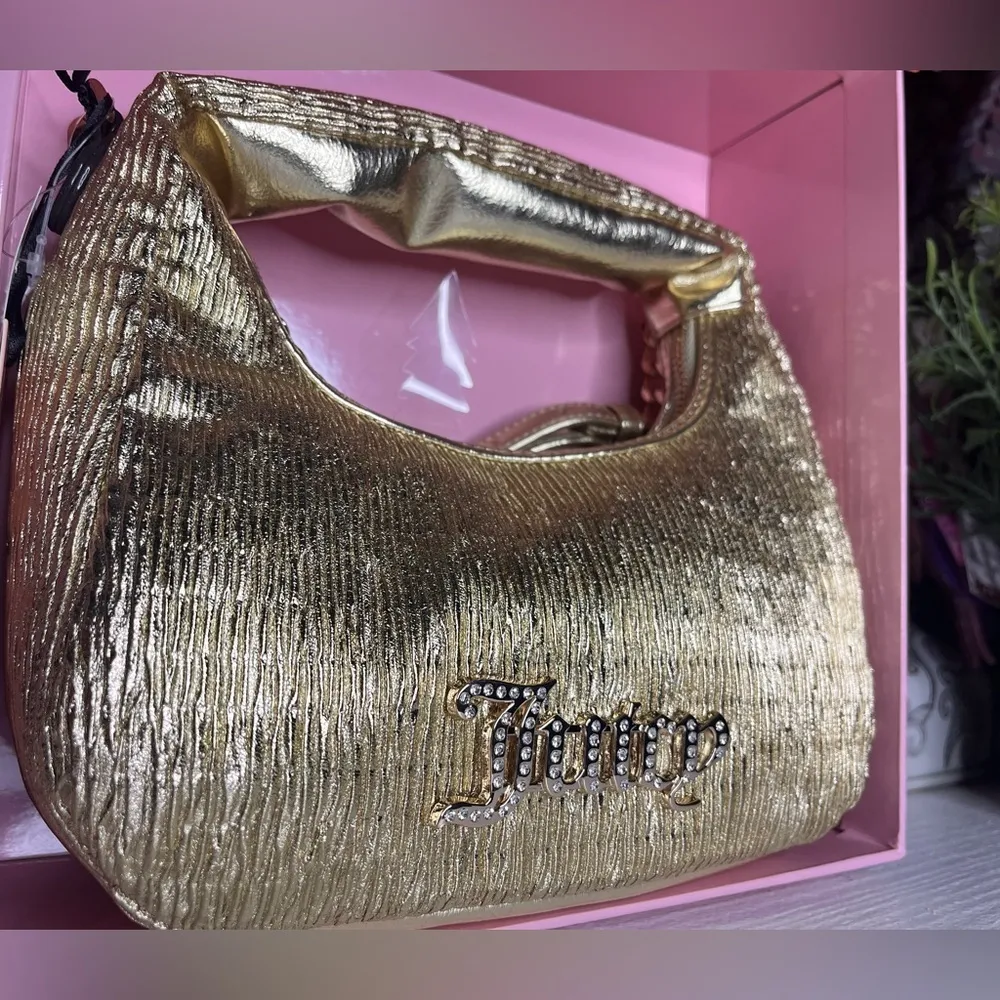 Juicy Couture Gold Mini Hobo Bag 3-Piece Set Wristlet Mirror NWT - Image 5