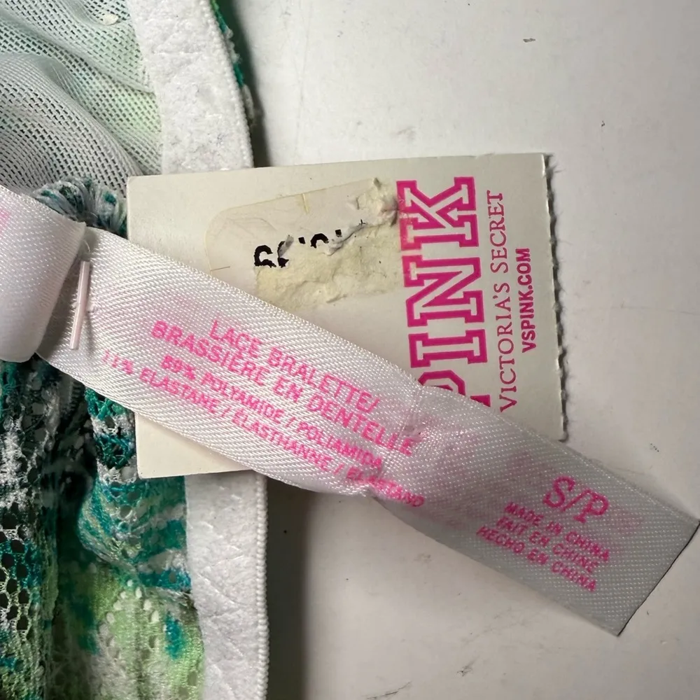 PINK Victoria’s Secret Green Palm Leaf Tropical Lace Bralette Crop Top Small - Image 11