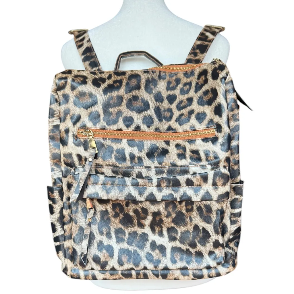 Leopard Print Backpack with Additional Strap‎ Black - Image 3