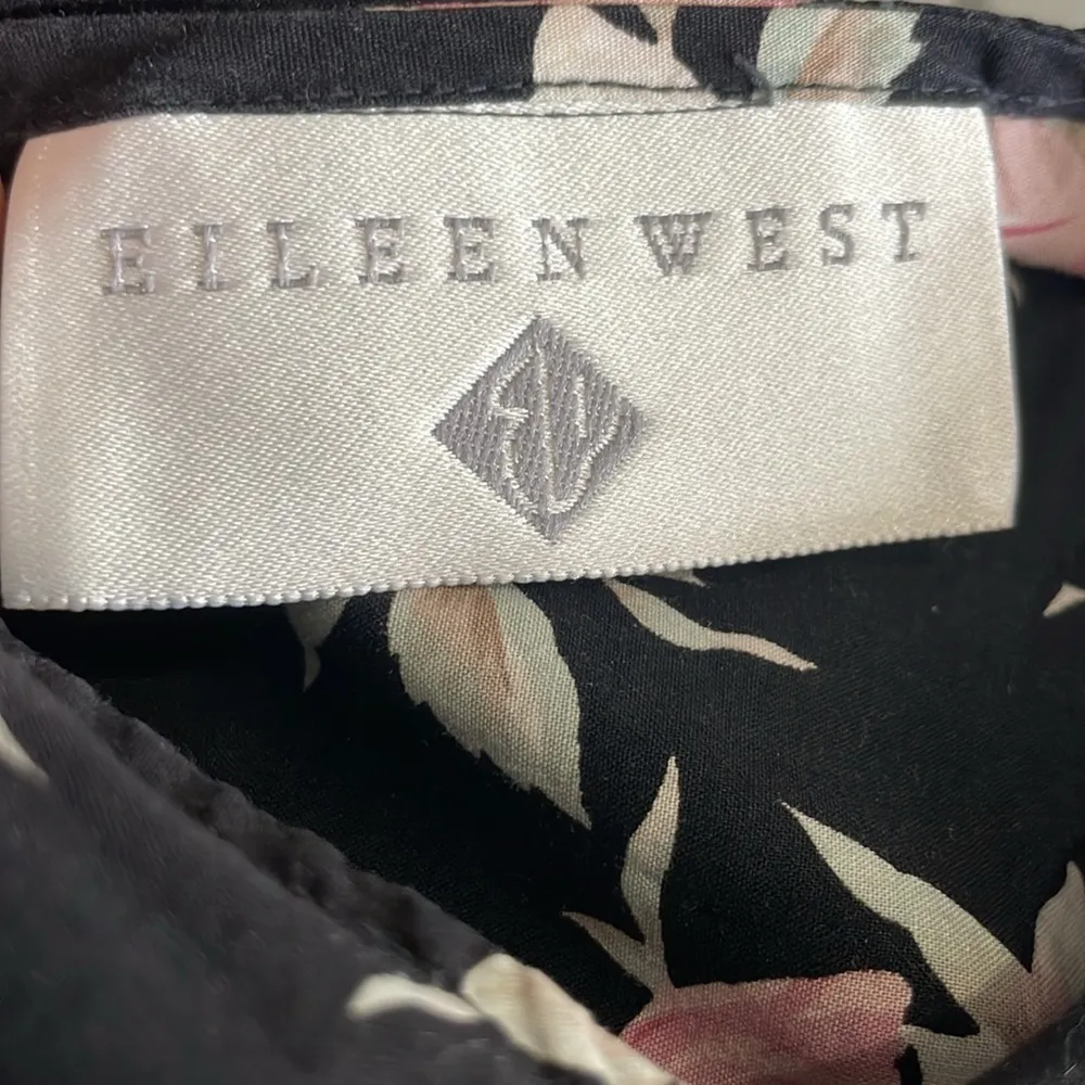 Eileen West Vintage Floral Sleeveless Midi Dress Size 10 Black Pink Rose Cotton - Image 8