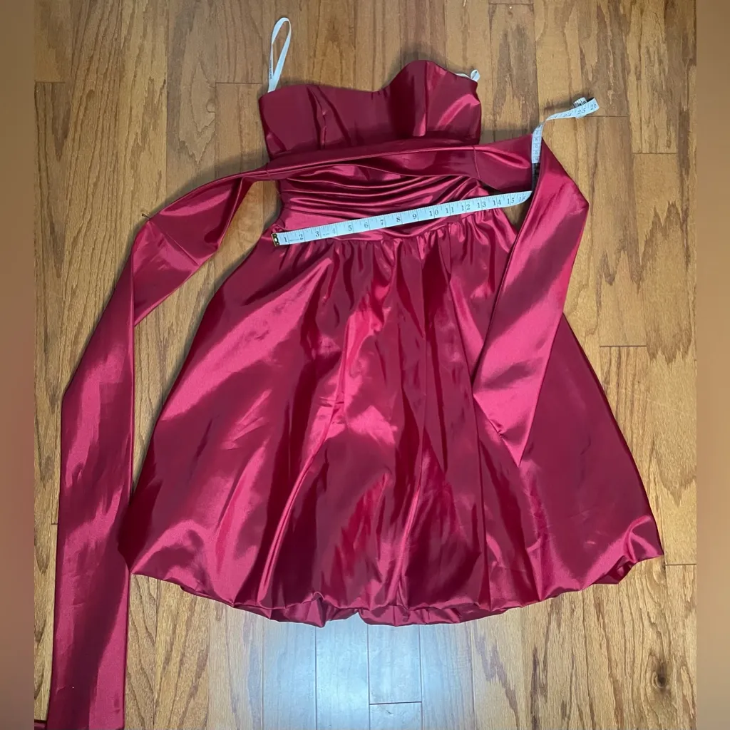 David's Bridal- Trendy Red Strapless Midi Dress Size 8 - Image 7