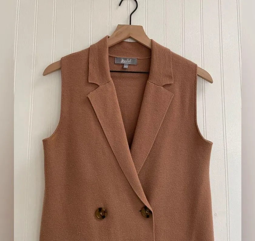 MARLED Double Breasted Knit Sleeveless Sweater Vest Suiting Menswear Size S Tan - Image 7