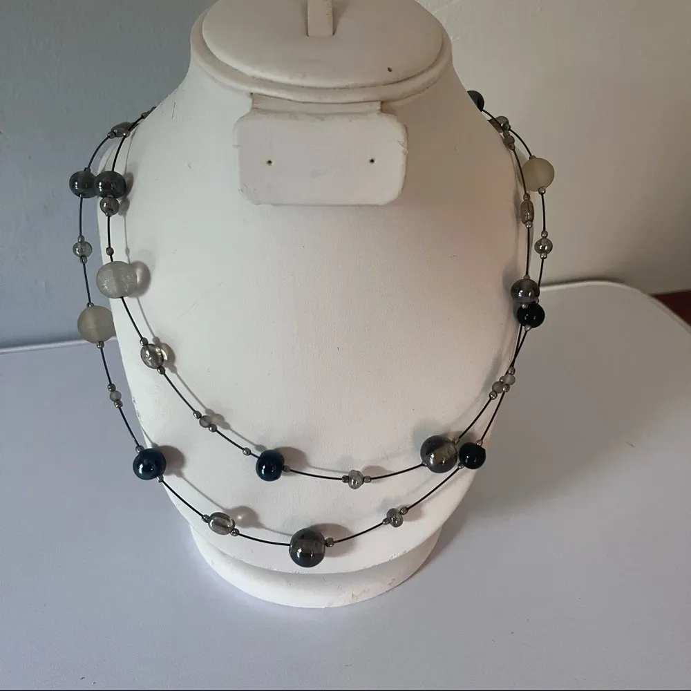 Wearable Art Silver Illusion Beaded Single or Dual Strand Metal Necklace - Image 6