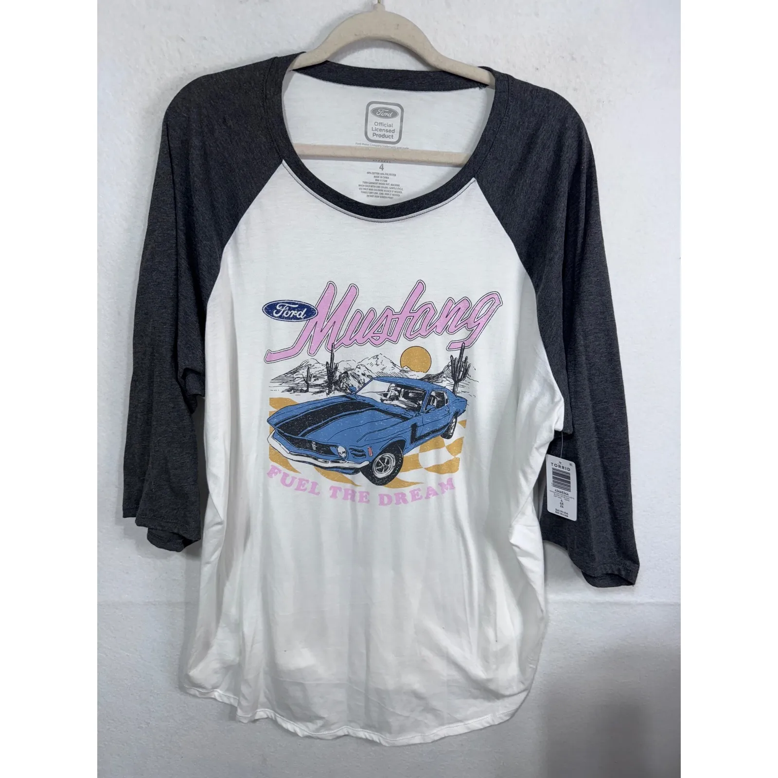 Torrid Ford Mustang Desert Classic Raglan Graphic Tee Women's 4X White Gray New - Image 3