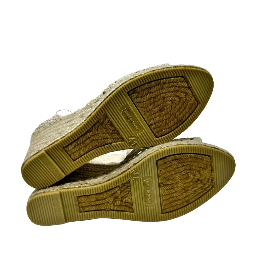 Maypol NEW Crochet Espadrille Wedge Sandals Peep Toe Ankle Wrap Cream Size 41 - Image 12