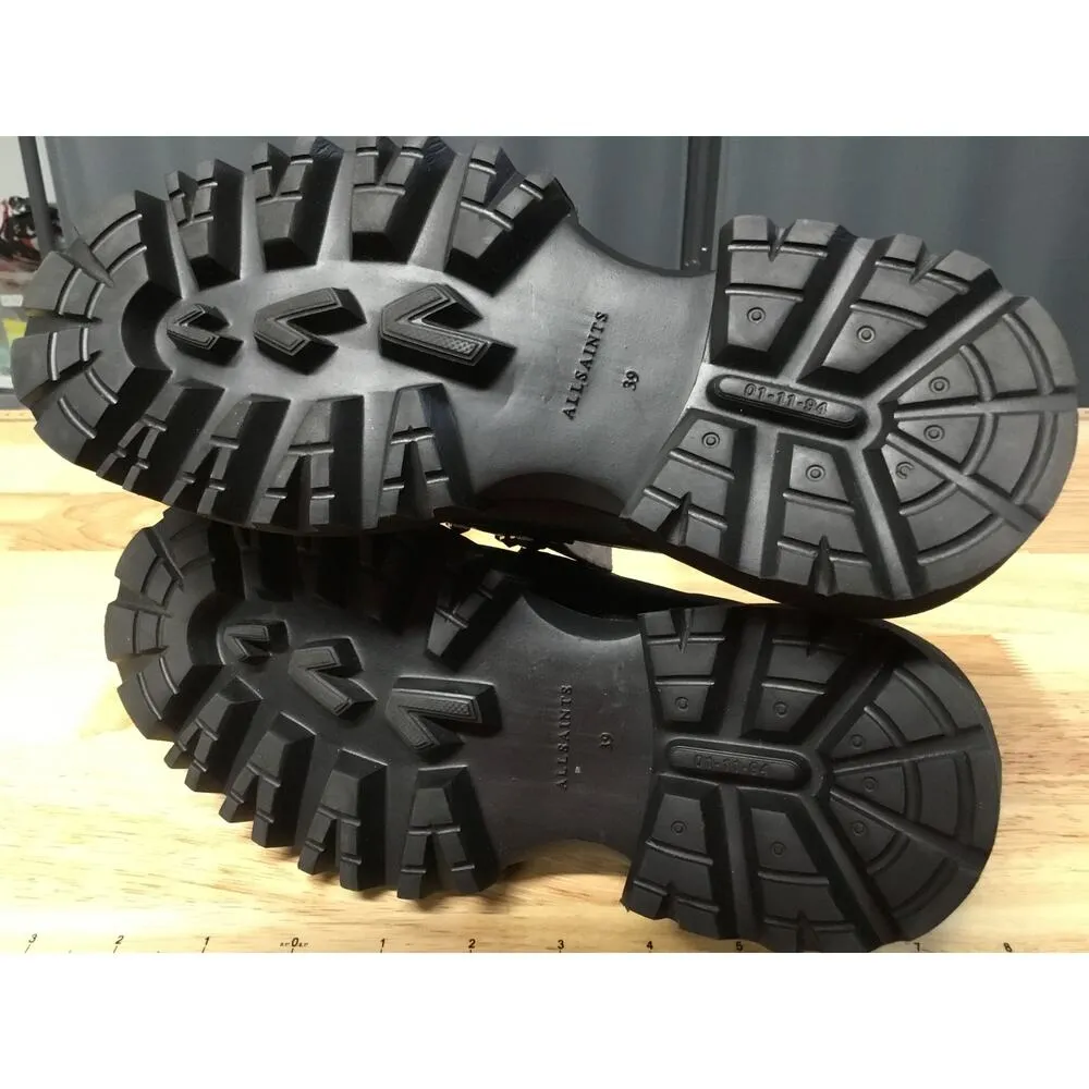 Allsaints Lola Flats Women's 8 Black Leather Slip-On Round Toe Studded Loafers - Image 7