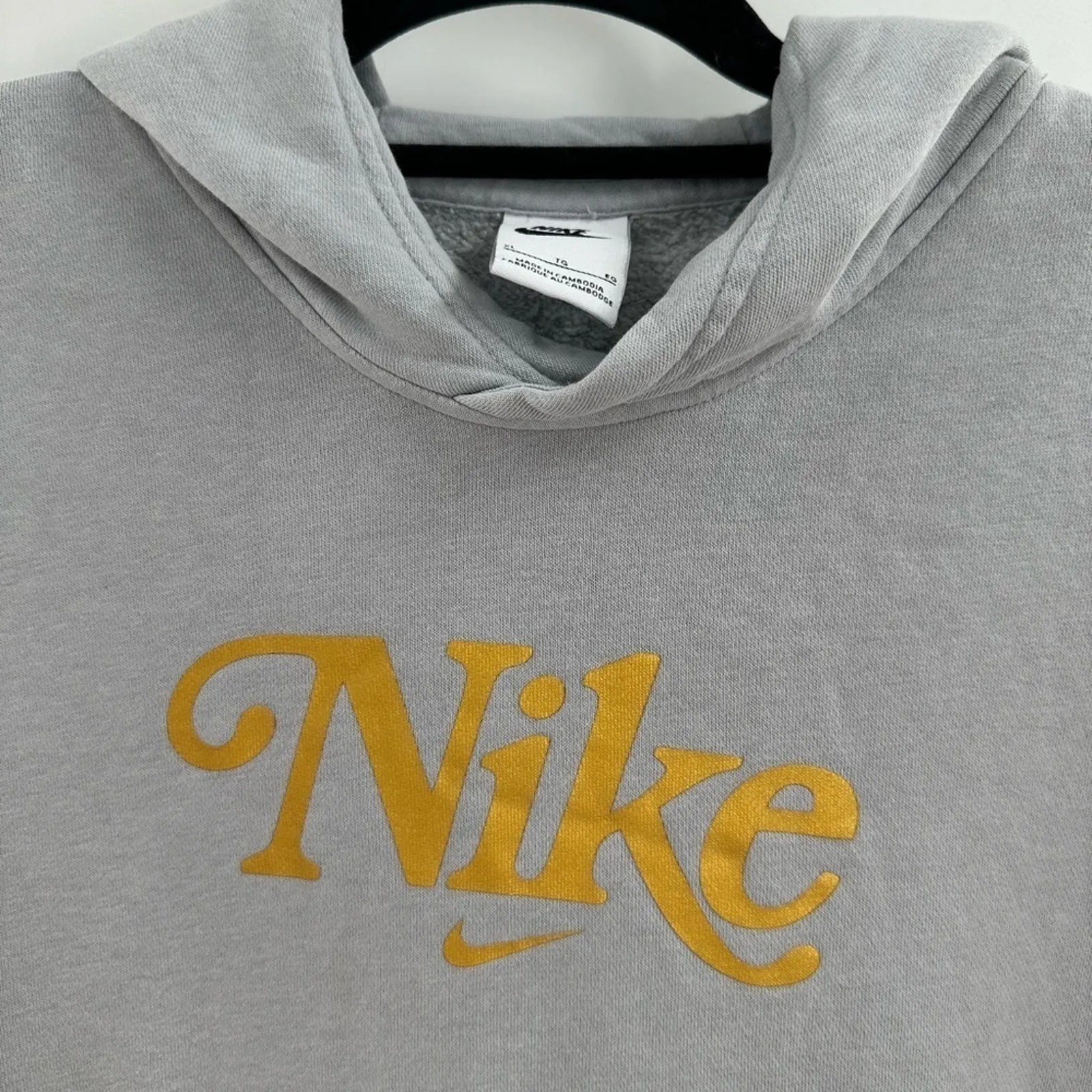 Nike Gray Hoodie Sweatshirt with Gold Script On Front - Image 3