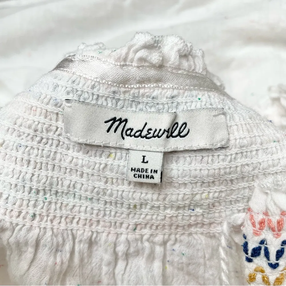 Rainbow Smocked Trapeze Mini Dress Kimono Floral Pale Parchment Large - Image 8