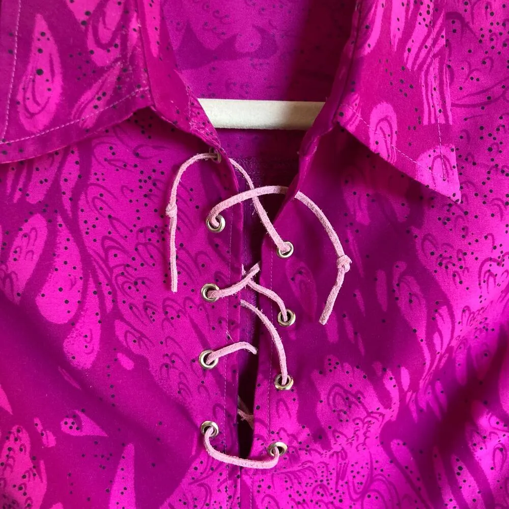 Vintage Y2K Womens M Pink Lace Up Collared Crop Top Fairy Grunge Whimsigoth Size M - Image 7