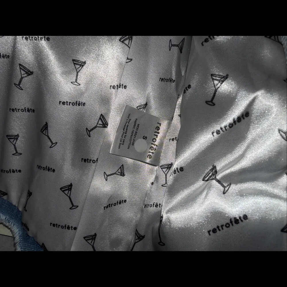 Revolve Retrofête Vivienne Denim Distressed Preppy Designer Jacket SMALL Blue - Image 5