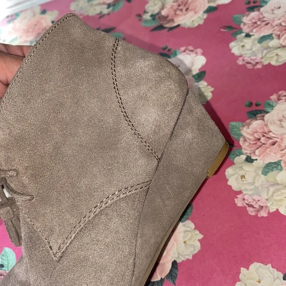 Crown vintage boots wedge suede‎ tan taupe leather 6.5 - Image 4