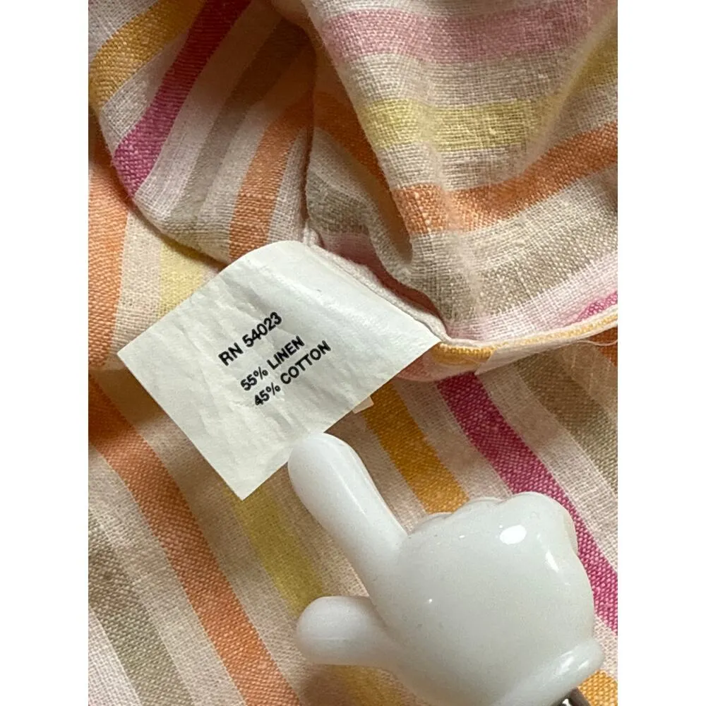 Vtg Gap Womens Pastel Striped Ruched Side Linen Blend Top L Beach Coastal Resort - Image 6