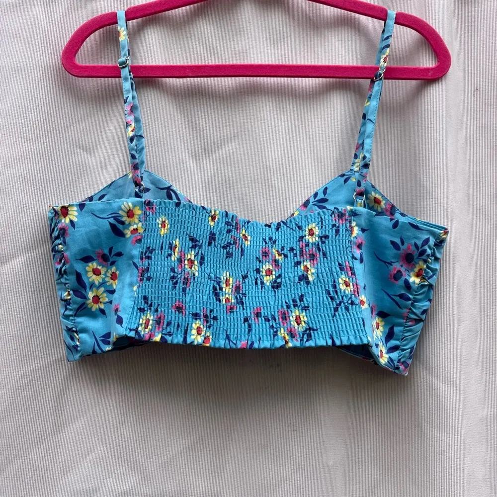 Zara Vibrant Blue Floral Knot Crop Top - Image 4