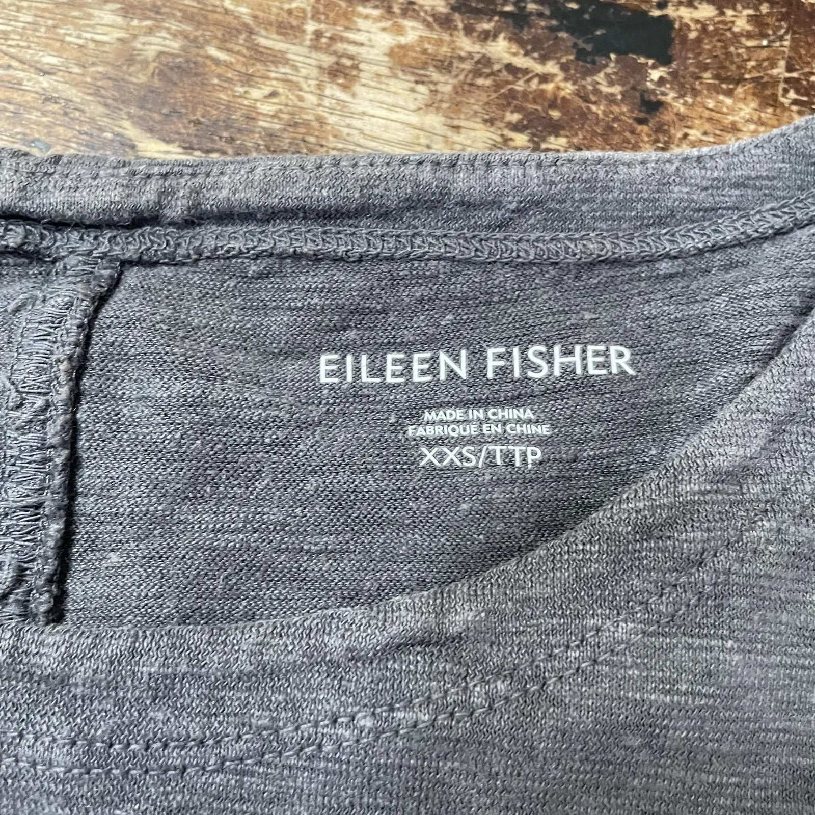EILEEN FISHER Top XXS Hemp Organic Cotton Slub Jersey Crewneck Gray Brown - Image 4