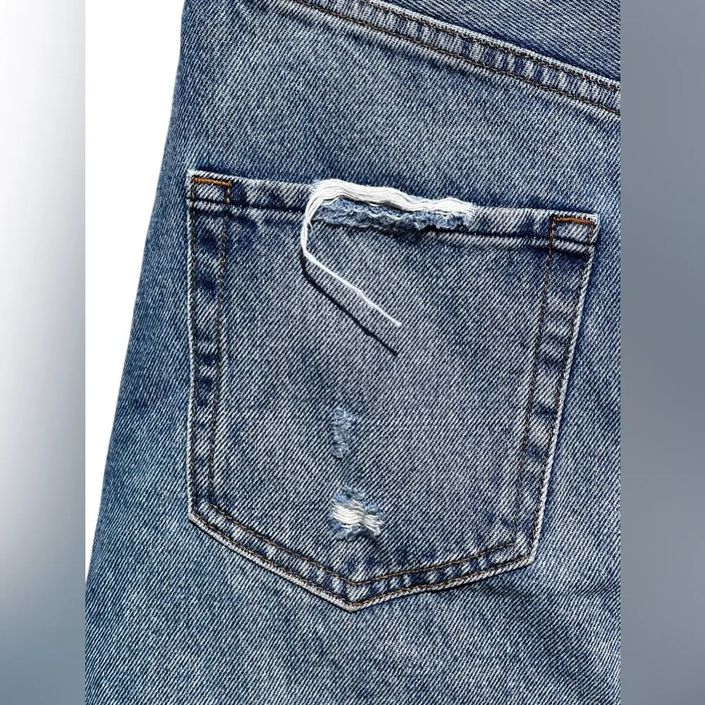 Abercrombie & Fitch Zoe Natural Rise  Vintage A-Line Denim Distressed Skirt - Image 13