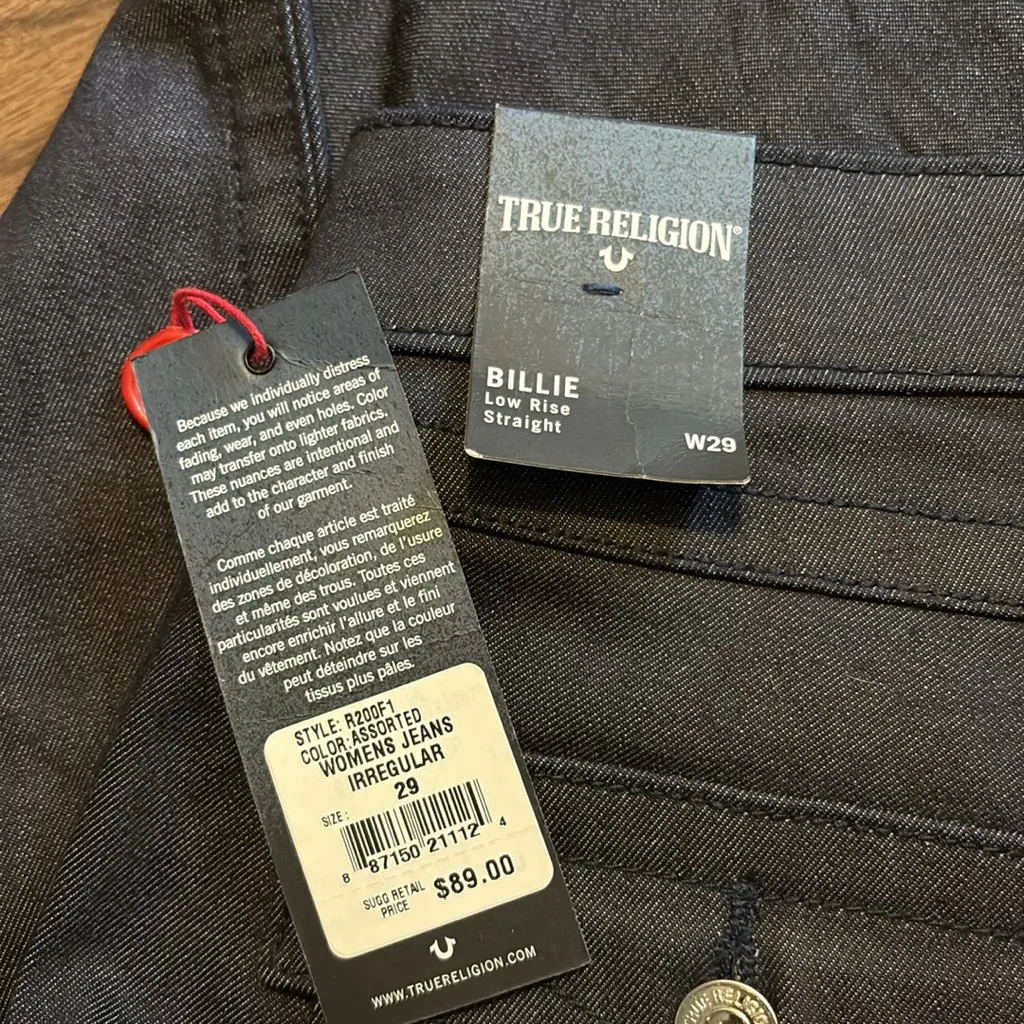 NEW True Religion Size 29 Billie Low Rise Straight Denim Jeans NWT - Image 3