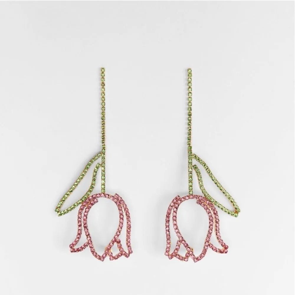 New! Zara Rhinestone Tulip Earrings - Image 3