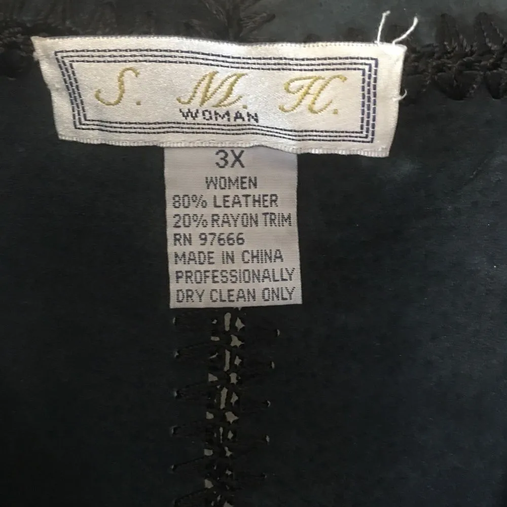 Vintage Suede Whipstitch Crochet Jacket Black Size 3X - Image 4