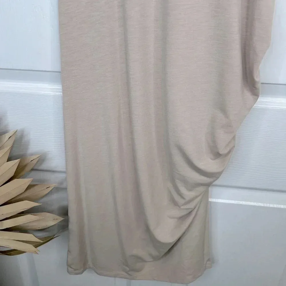 Treasure & Bond Women's Beige Oatmeal Ruched Side T-Shirt Midi Dress Size M - Image 5