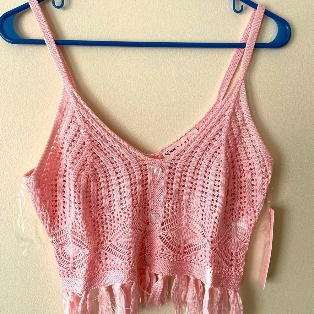 Crave Fame Pink Crochet Crop Top Size Medium NWT - Image 2