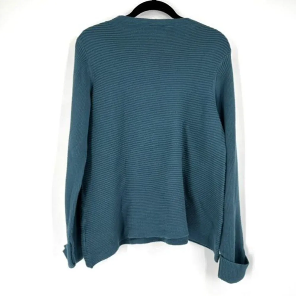 Logo Lori Goldstein Women's Ribbed Stitch Cloudia Sweater Teal Large Mock‎ Neck - Image 12
