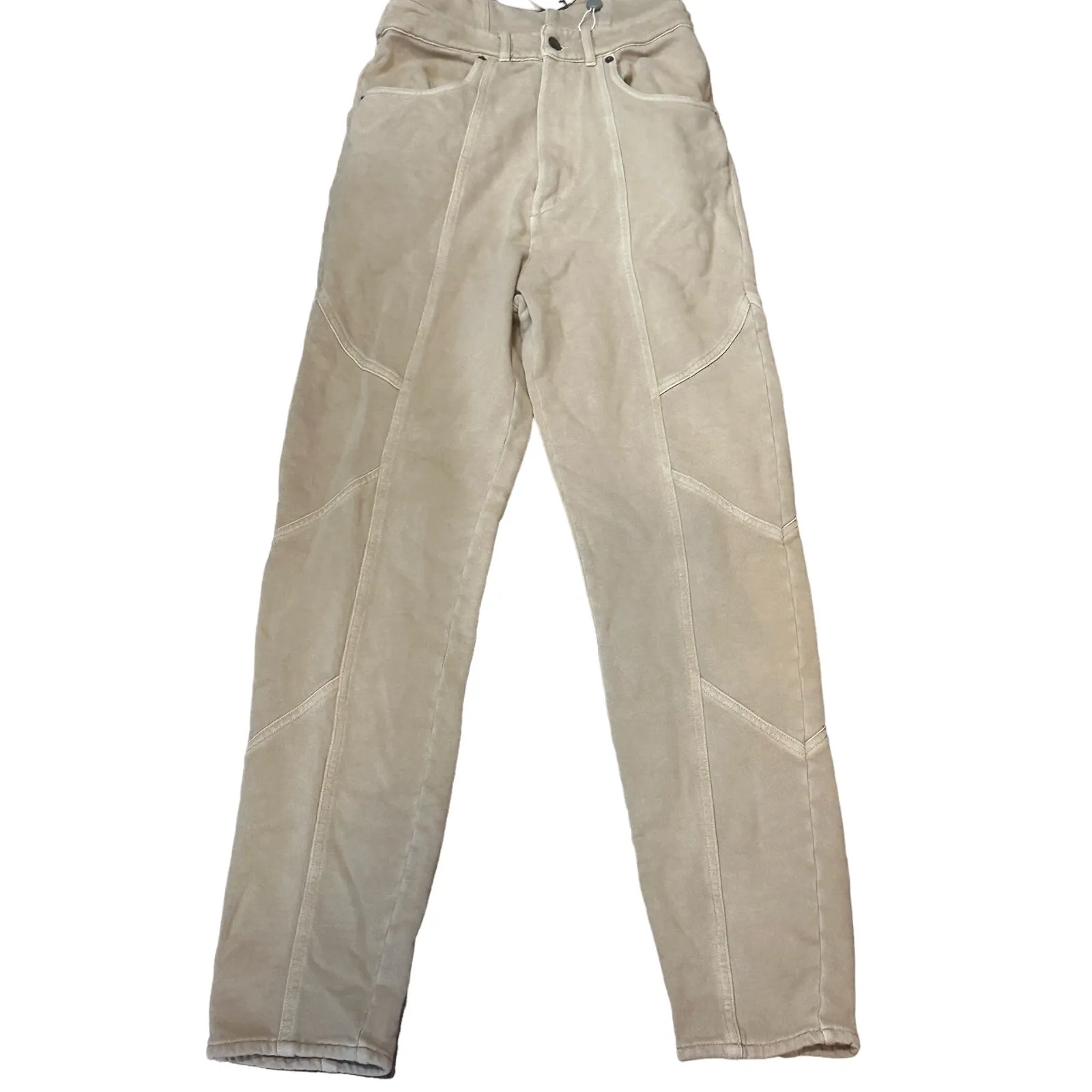 NWT Retrofête Washed Terry Pant in Beige Khaki Cotton High Rise Small NO BELT - Image 3