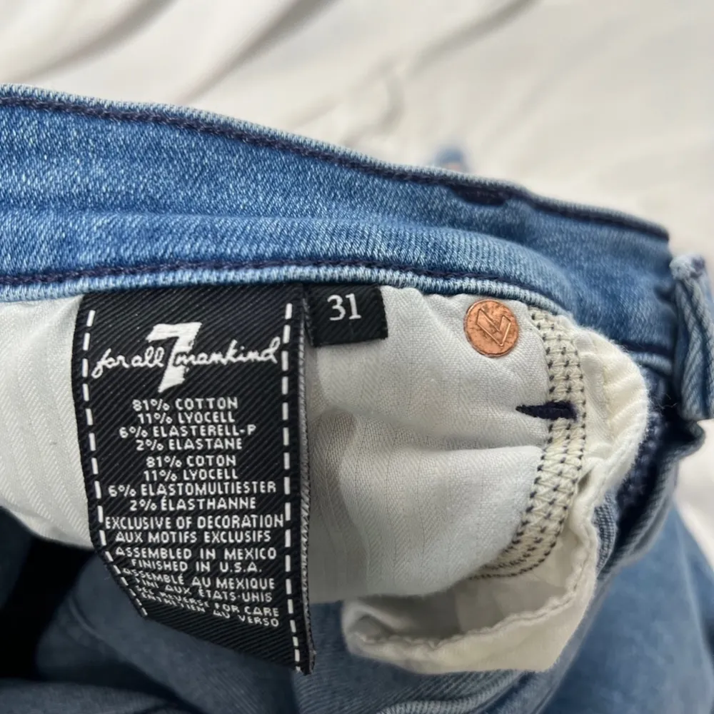 7 For All Mankind Luxe Vintage High Waist Slim Kick Sequined Jeans, Blue Size 31 - Image 11