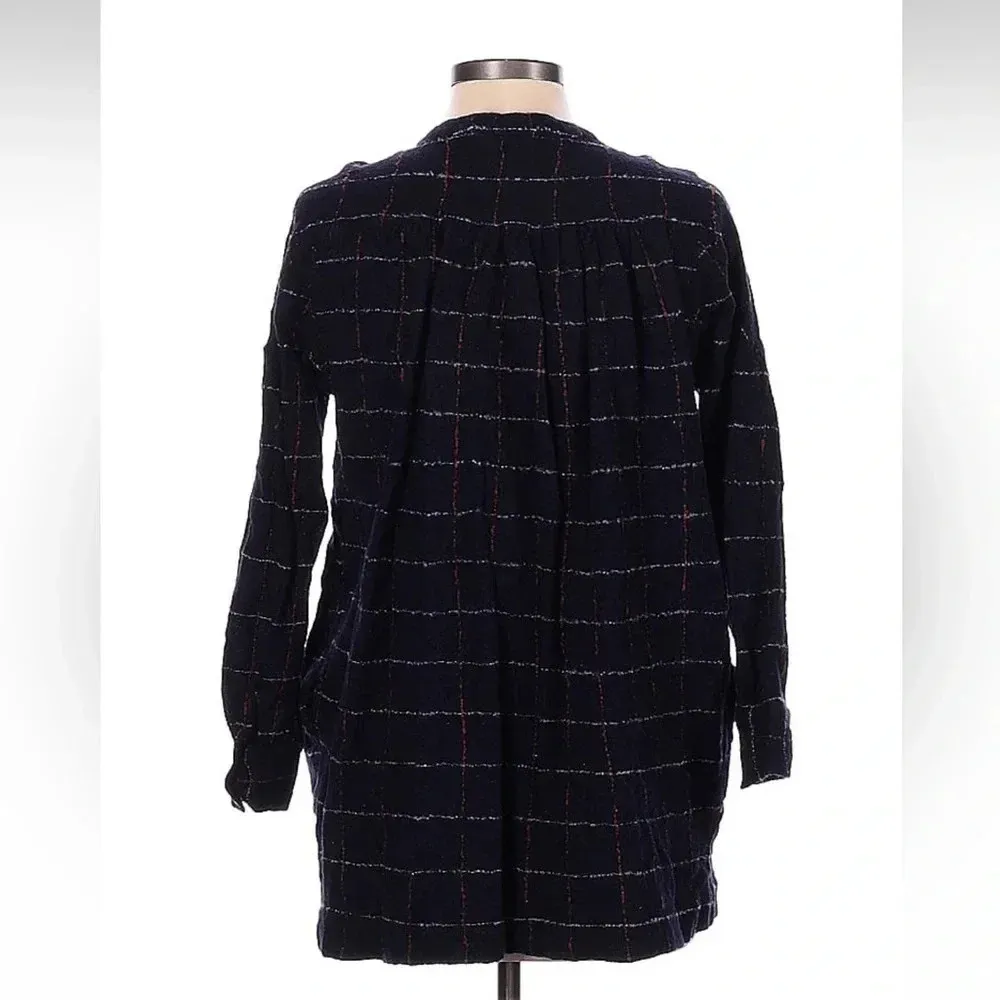 Steve Alan Wool Navy Plaid Oversized Tunic Blouse Dress Button Down Size Large - Image 3