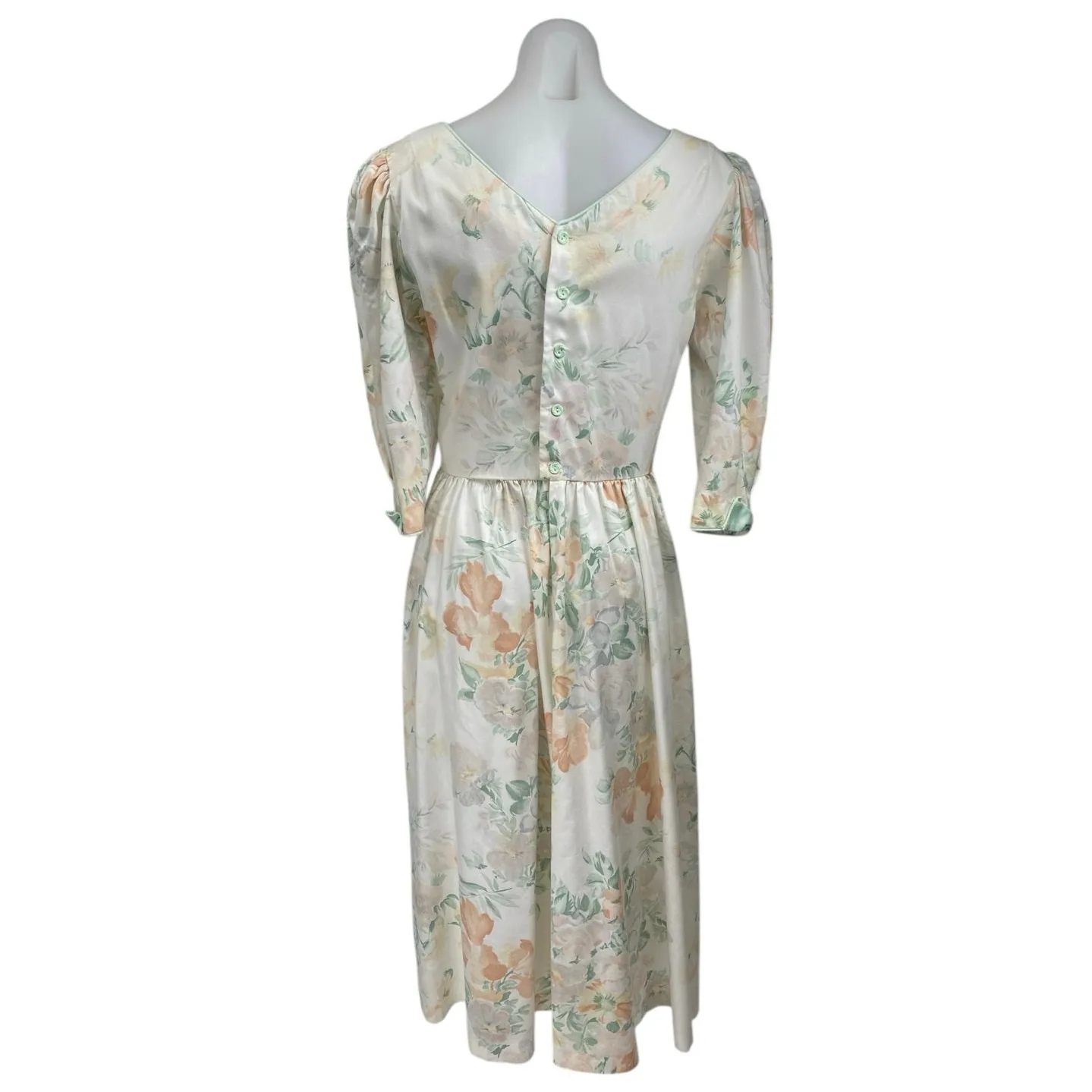 Vintage Lanz Womens White Floral Short Puff Sleeve Midi A - Image 4