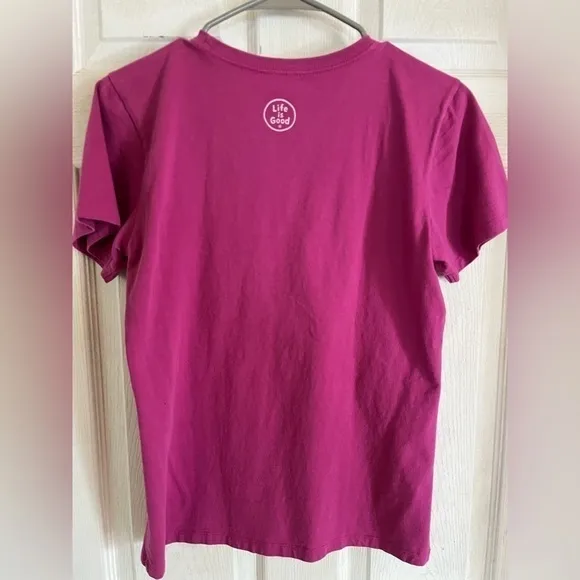 Life is Good Sewing Machine Patterned Short Sleeved Tee Dark Pink Size‎ Small - Image 2