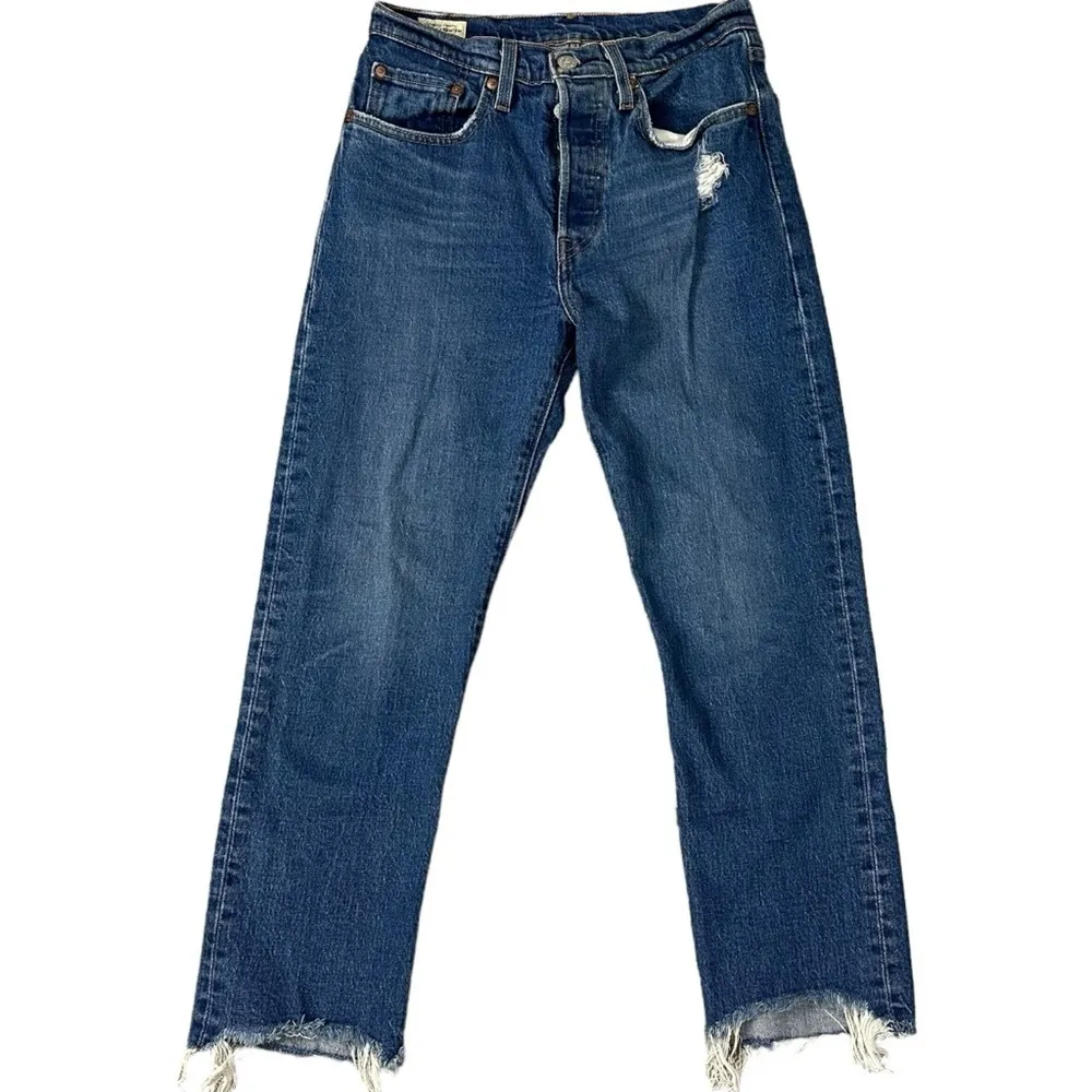Levi's 501 Premium Crop Jeans in Charleston Fun Size 27 Big E Distressed Raw Hem - Image 9