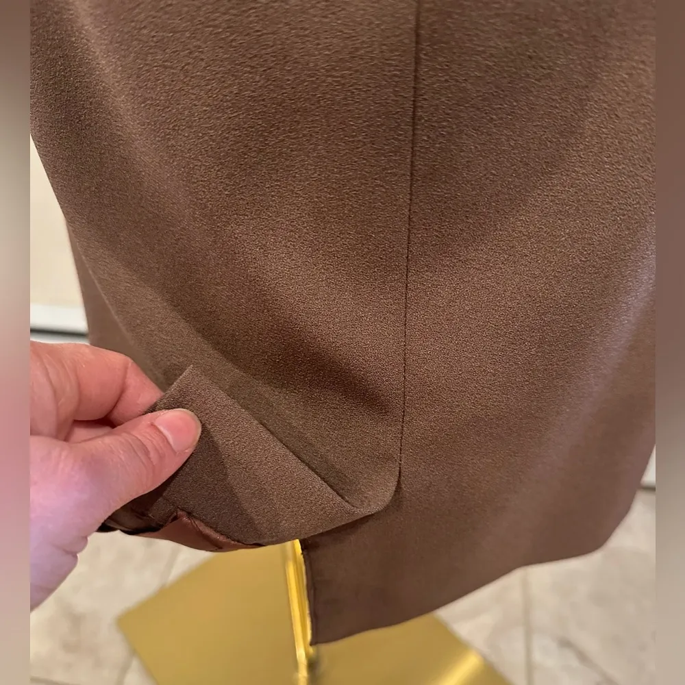 Seville Suit Brown Midi Skirt & Matching Jacket Set Sleeves Collar R Satin Sz 6 - Image 12