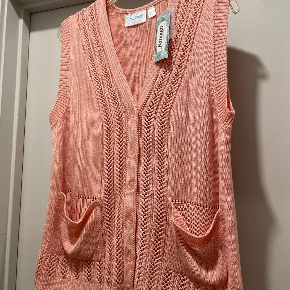 VTG NWT 90s Cottagecore Pink Button-Down Sleeveless Sweater Vest - PM - Image 6