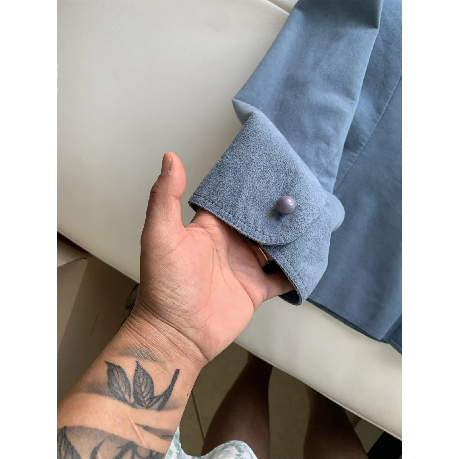 adolph schumann for lilli ann Women Jacket Whit A Blue Faux Suede Mandarín Colla Size 8 - Image 4