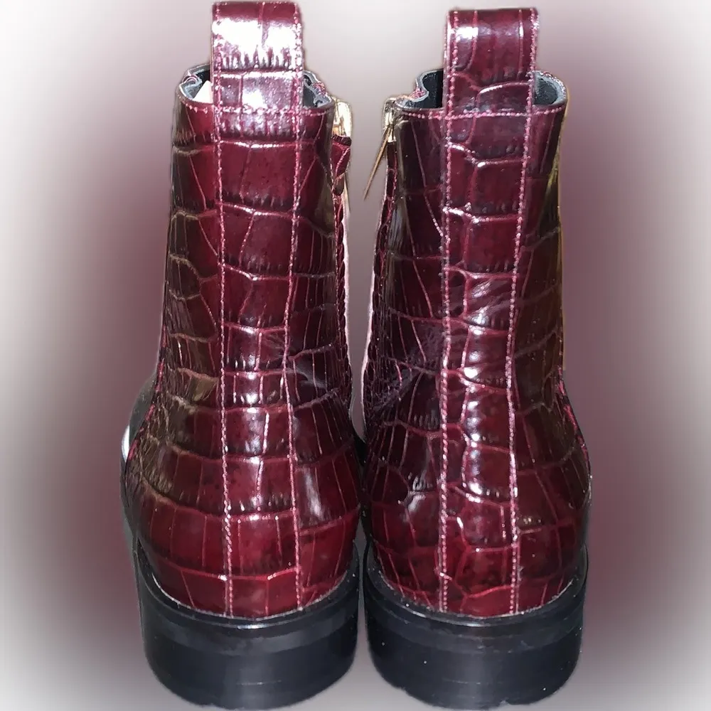 Club Monaco Trycia Dark Burgundy Crocodile Leather Ankle Boots 36 Made In Italy - Image 10