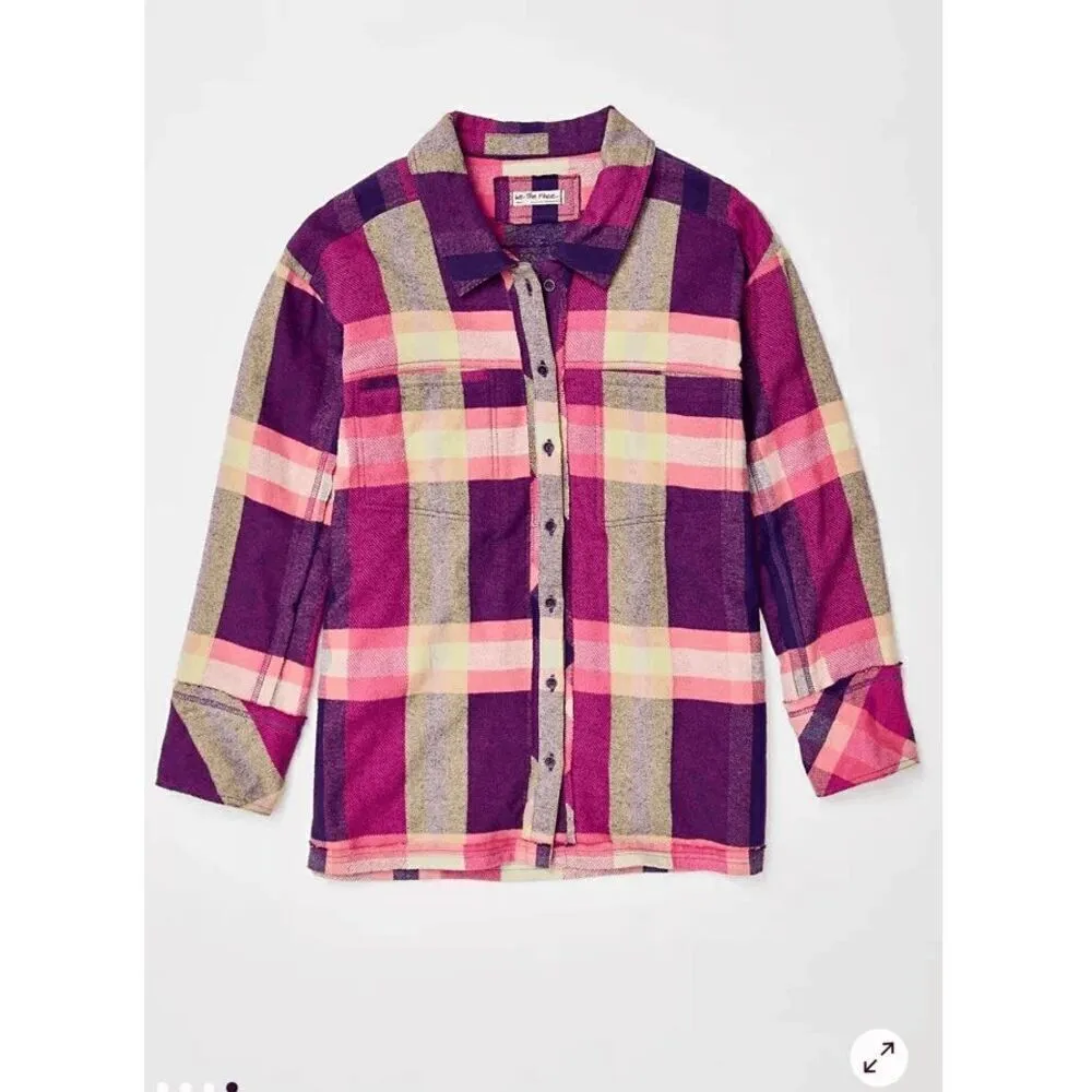 Free People We The Free So Long Summer Pink Purple Flannel XS NWOT - Image 10