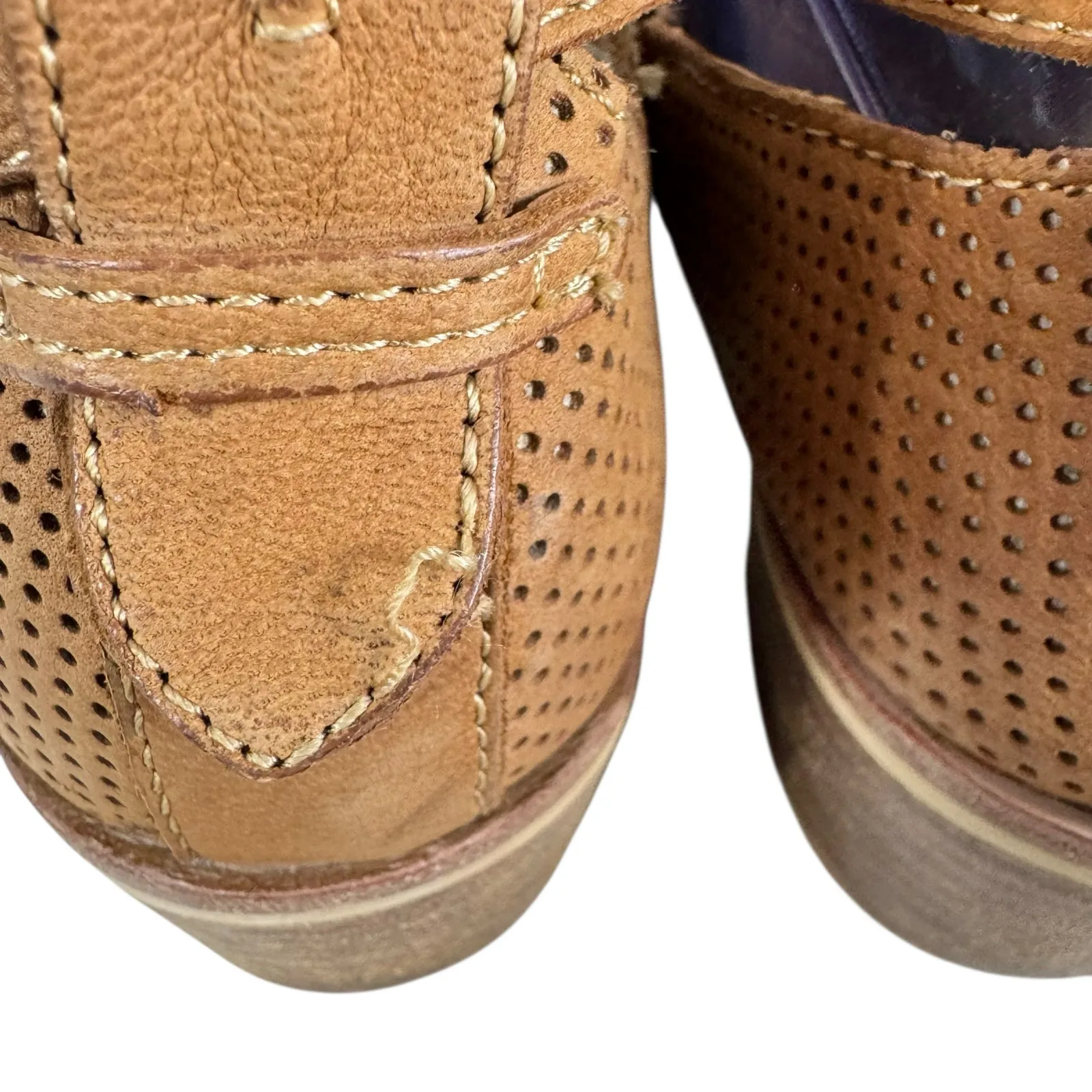 Dolce Vita Camel Perforated Leather Heeled Buckled Block Heel Ankle Booties Sz 8 Brown - Image 6