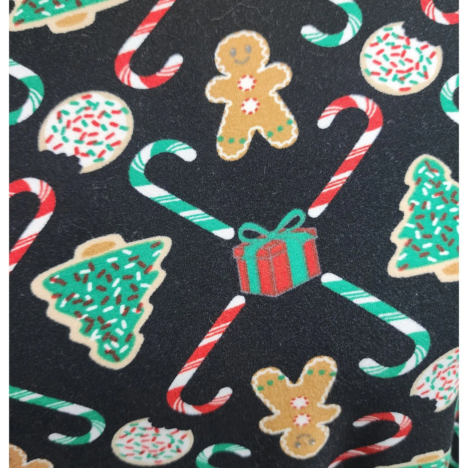 Joyland Womens XL Long Sleeve Christmas Gingerbread Candy Cane Tree Print Dress Black - Image 2